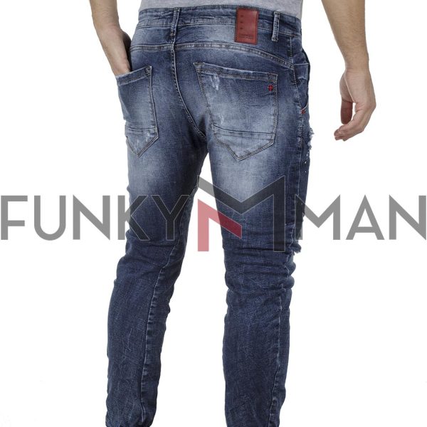 Jean Chinos Παντελόνι Slim με Λάστιχα DAMAGED jeans D6A SS19 Μπλε