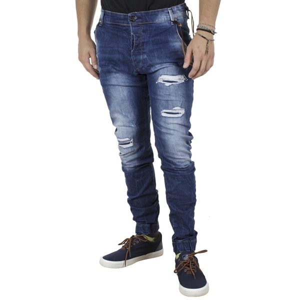 Τζιν Chinos Slim Style Παντελόνι με Λάστιχα Back2jeans B6A Μπλε