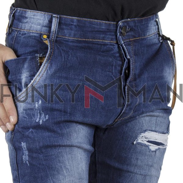 Τζιν Chinos Slim Style Παντελόνι με Λάστιχα Back2jeans B6A Μπλε