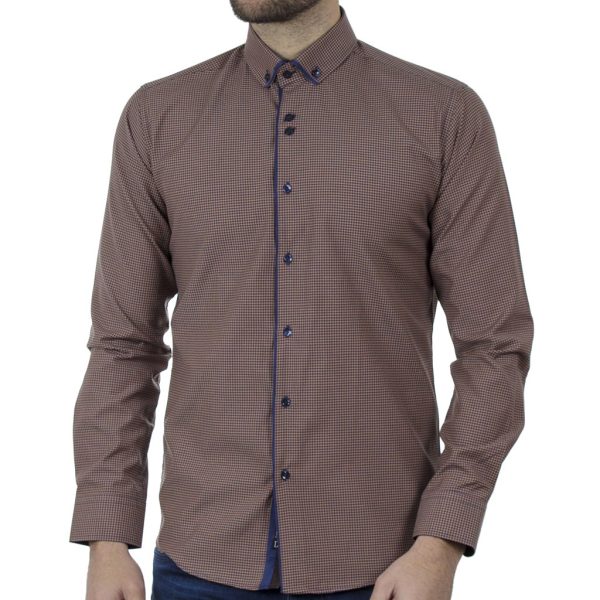Καρό Πουκάμισο Slim Fit CND Shirts 5500-1 Καφέ