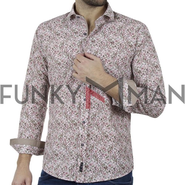 Φλοράλ Πουκάμισο Slim Fit CND Shirts 6800-7 Ροζ