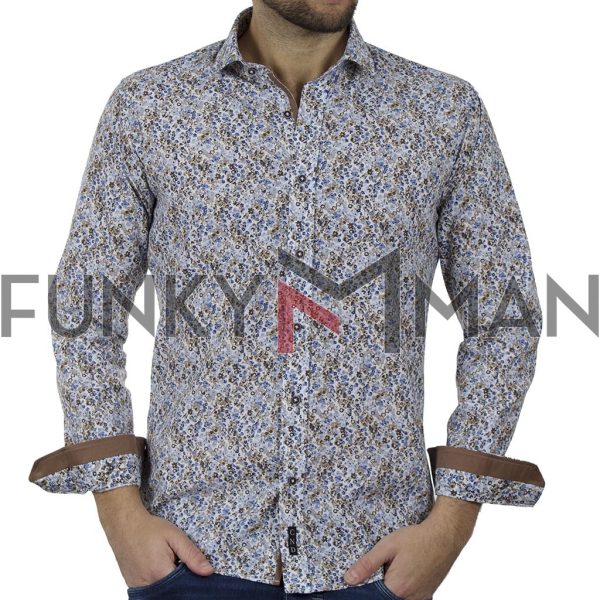 Φλοράλ Πουκάμισο Slim Fit CND Shirts 6800-8 Μπλε