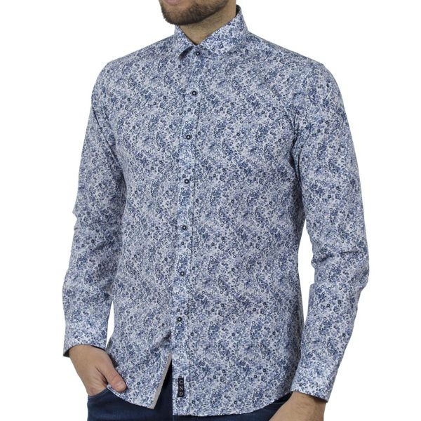 Φλοράλ Πουκάμισο Slim Fit CND Shirts 6800-9 Μπλε