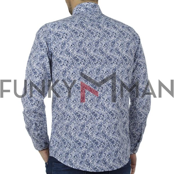 Φλοράλ Πουκάμισο Slim Fit CND Shirts 6800-9 Μπλε