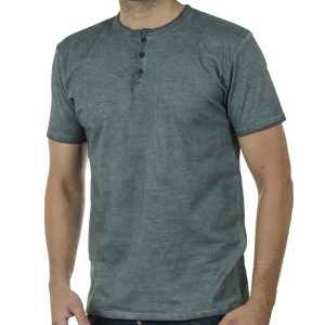 Henley "Πλυμένο" T-Shirt DOUBLE TS-136 SS20 Pesto