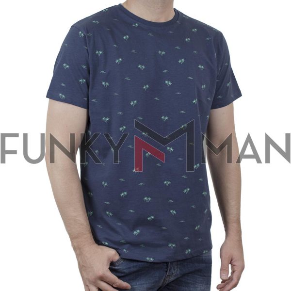 Cotton Flama T-Shirt All Over Print DOUBLE TS-160 Μπλε ρουά