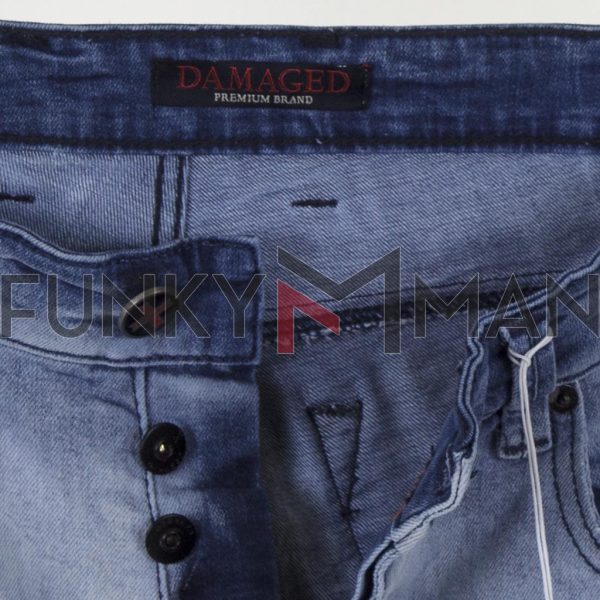 Τζιν Παντελόνι Slim Fit Damaged Jeans D16 Sky Blue