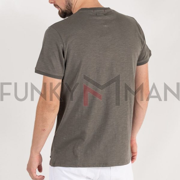 Henley Flama T-Shirt DOUBLE TS-183 σκούρο Γκρι