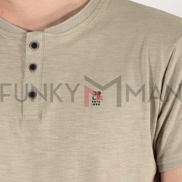 Henley Flama T-Shirt DOUBLE TS-183 Γκρι