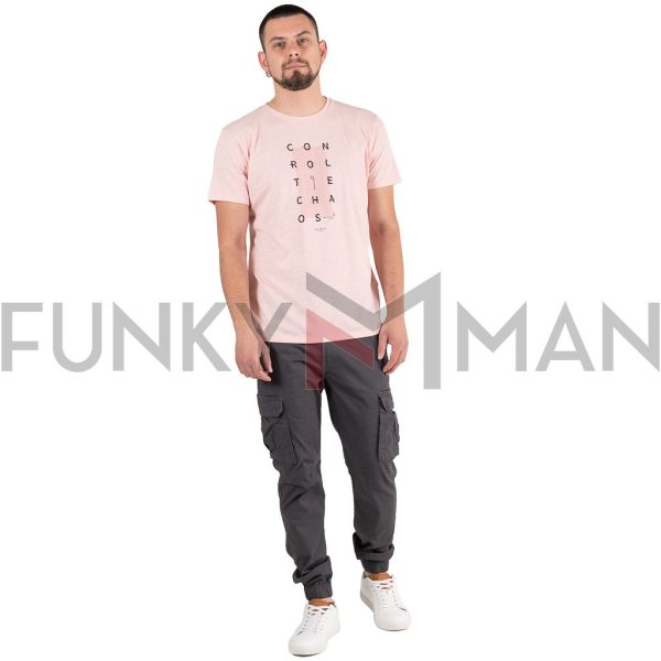 Graphic Print Flama T-Shirt DOUBLE TS-201 ανοιχτό Ροζ