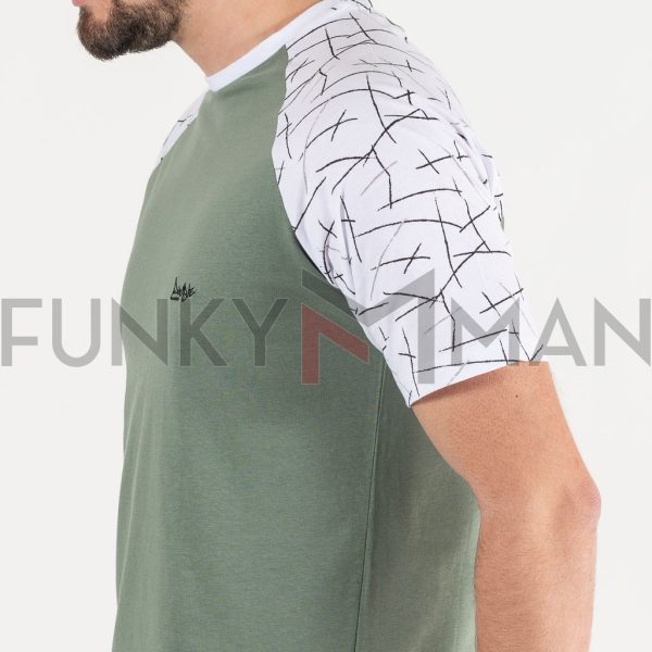 Graphic Raglan Sleeve Fashion T-Shirt DOUBLE TS-205 Χακί