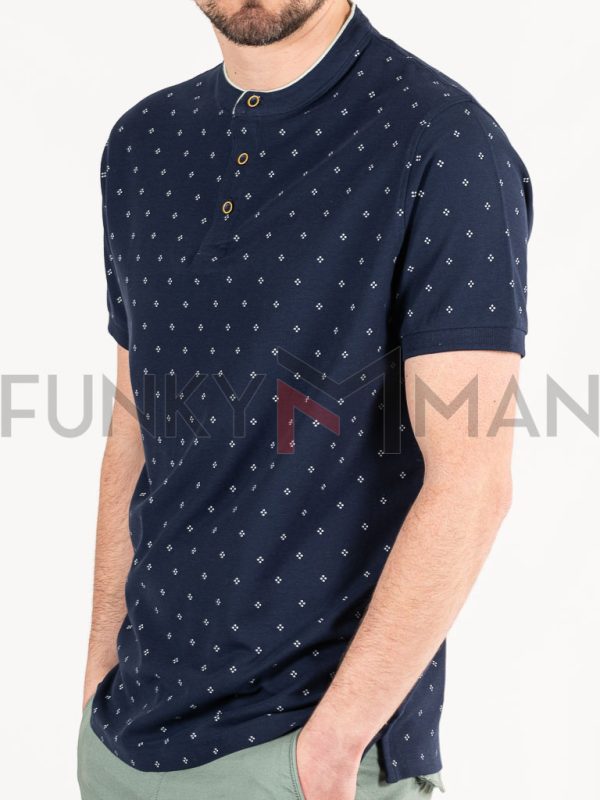 Mao All Over Print Fashion Polo DOUBLE PS-298S σκούρο Μπλε