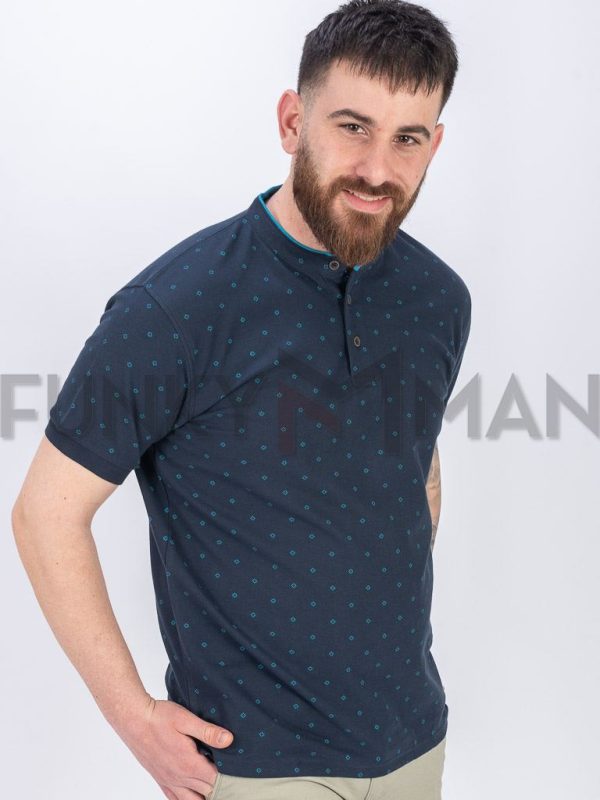 Mao All Over Print Fashion Polo DOUBLE PS-314S Navy