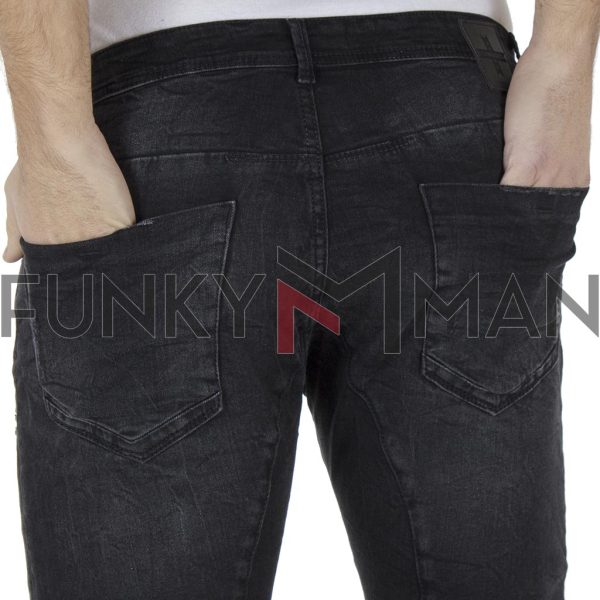 Τζιν Παντελόνι DAMAGED jeans slim fashion D5B Μαύρο