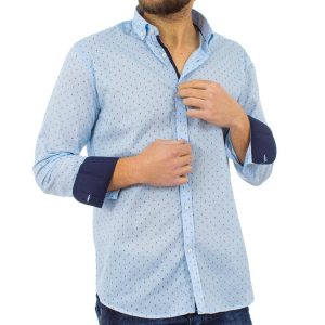 Μακρυμάνικο Πουκάμισο Regular Fit Oxford Shirt DOUBLE GS-464 Γαλάζιο