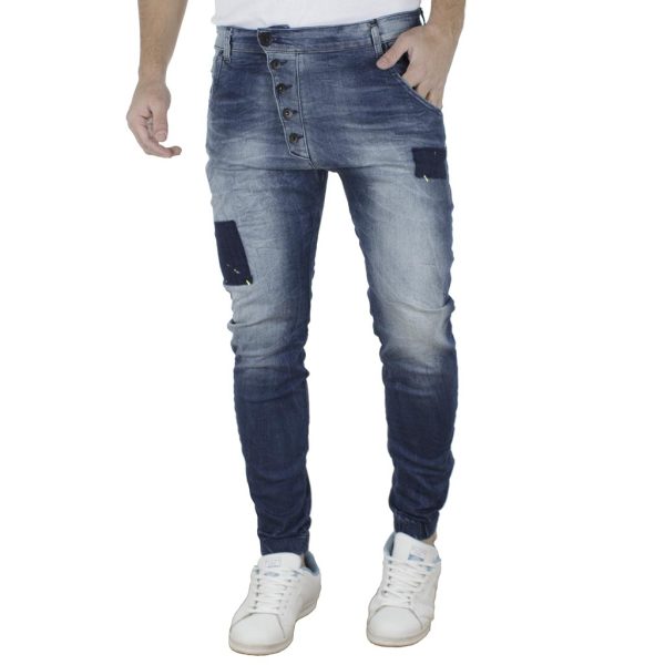 Jean Παντελόνι Chinos με Λάστιχα DAMAGED jeans Slim Carrot D14 Μπλε