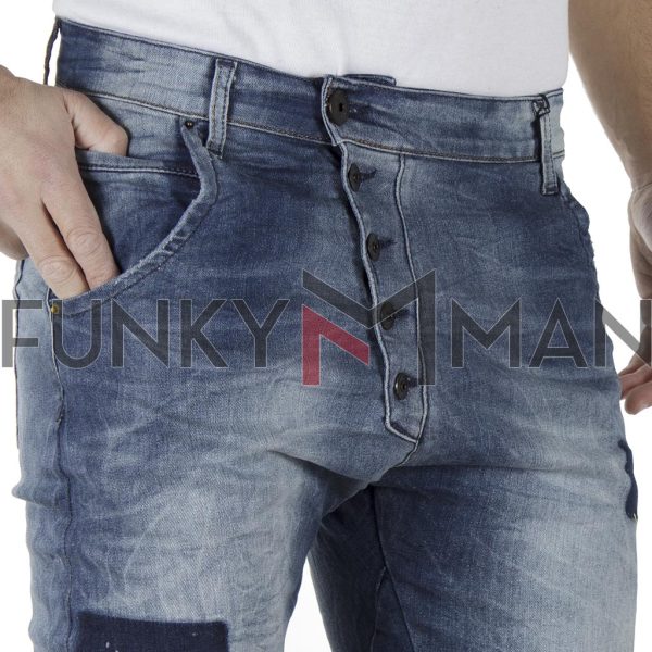 Jean Παντελόνι Chinos με Λάστιχα DAMAGED jeans Slim Carrot D14 Μπλε