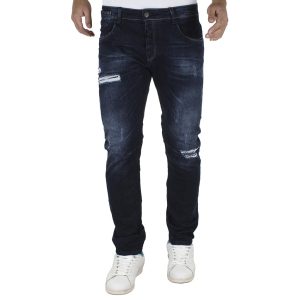 Jean Παντελόνι DAMAGED jeans slim fashion D5A Μπλε
